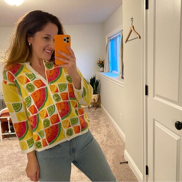 Vintage Susan Bristol Fruit Beaded Sweater Medium - Picture 5 of 13